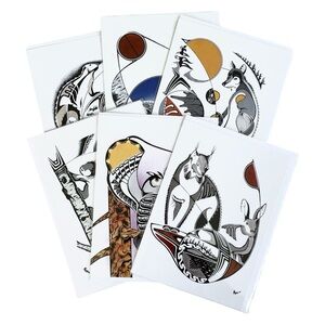 Set of 6 Art Cards by Indigenous Artist Mark Nadjiwan, Three Trees Art, 5”x7”